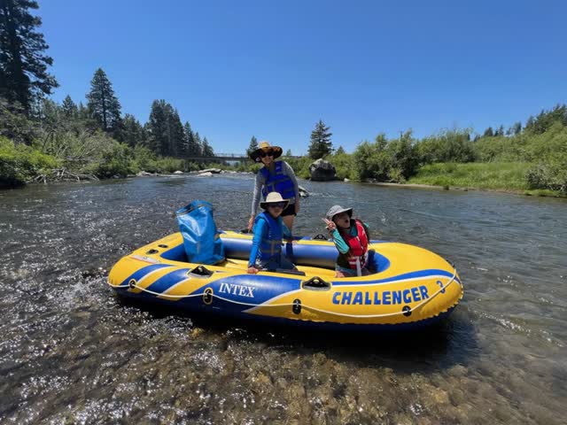 Floating down the river in an inflatable raft