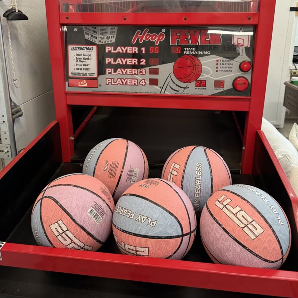 A rack of basketballs at Hoop Fever