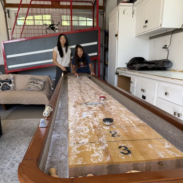 The whole length of the shuffleboard, players at the far end